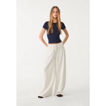 Stradivarius Pantalon fluide long rayé  Écru XS