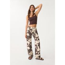 Stradivarius Jeans straight wide imprimé animal  Vanille 40