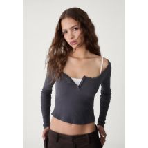 Stradivarius T-shirt col tunisien dentelle  Gris S