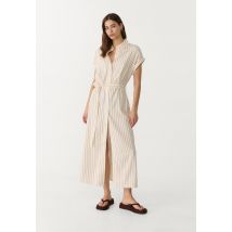 Stradivarius Robe midi chemise en lin à rayures  Écru S