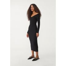 Stradivarius Robe longue en maille avec boutons  Noir M