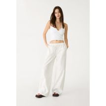 Stradivarius Pantalon fluide brodé  Blanc S