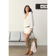 Stradivarius D62 Jupe-culotte en jean  Blanc 42