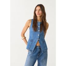 Stradivarius Top en jean boutons  Bleu clair S