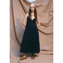 Stradivarius Robe longue fluide brodée  Marine M