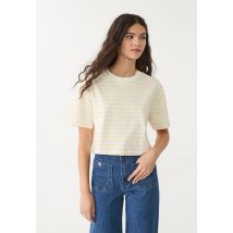 Stradivarius Top cropped en coton à rayures  Jaune M
