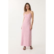Stradivarius Robe longue brodée lin  Rose pastel L