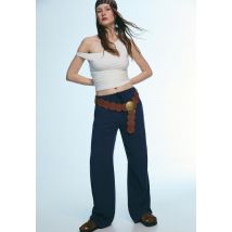 Stradivarius Pantalon fluide lin  Marine L