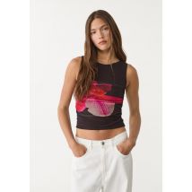 Stradivarius Top tulle hibiscus  Noir S