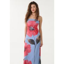 Stradivarius Robe longue bandeau en tulle imprimé  Bleu ciel S