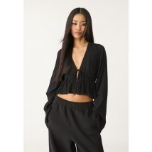 Stradivarius Chemisier à volants et à lacets  Noir M