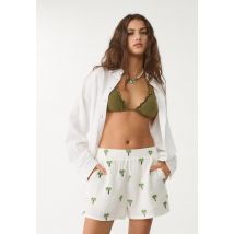Stradivarius Short fluide brodé palmiers  Blanc S
