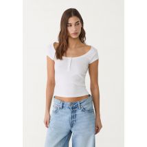 Stradivarius T-shirt col tunisien boutons  Blanc S