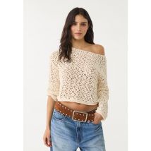Stradivarius Pull en maille ajourée à col bateau  Vanille S