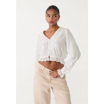 Stradivarius Chemisier cropped broderies dentelle  Blanc L
