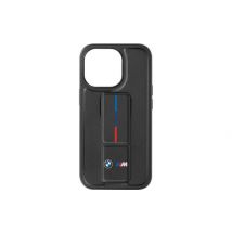 BMW Coque pour iPhone 15 Pro Simili Cuir Béquille Support Noir