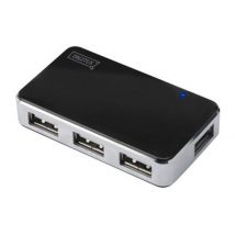 DIGITUS Mini hub USB 2.0, 4 ports, argenté, bloc d´alimenta