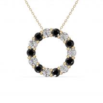 Wisiorek Koło Akcentowany z Czarnymi i Białymi Diamentami 1.12 ct 585 Żółte Złoto