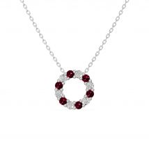 Wisiorek Koło Akcentowany z Diamentami 0.18 ct i Rubiny 585 Białe Złoto