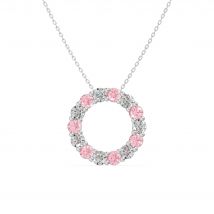 Wisiorek Koło Akcentowany z Diamentami 1.12 ct i Różowym Turmalinem 585 Białe Złoto