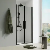 Porta doccia 70cm apertura saloon con profili nero opaco e vetro da 6mm trasparente h195 | Elba