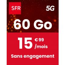 Forfait Mobile SFR - 60 Go 5G - Sans Engagement - Appels, SMS/MMS illimités