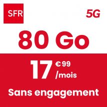 Forfait Mobile SFR - 80 Go 5G - Sans Engagement - Appels, SMS/MMS illimités