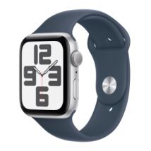 Apple Watch SE GPS 44mm Aluminium Argent avec Bracelet Sport Bleu Orage (M/L)