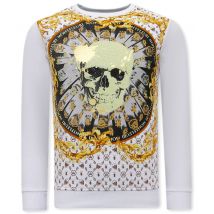 Montfleuri Sweater met print skull strass