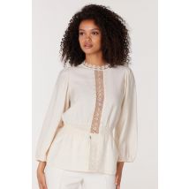 JANSEN AMSTERDAM Celeste blouse met peplum en kantendetails winter white