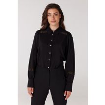 Jansen Amsterdam Colette blouse met kanteninzet en pofmouw black