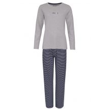 By Louise Dames pyjama set lang katoen grijs / donkerblauw gestreept