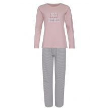 By Louise Dames pyjama set lang katoen roze / grijs gestreept