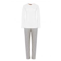 By Louise Dames pyjama set lang wit/grijs gestreept