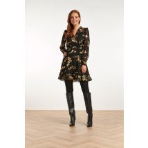 Smashed Lemon 23762-999-025 zwarte en gouden bloemenprint v-hals jurk