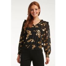 Smashed Lemon 23763-999-025 zwarte en gouden bloemenprint v-hals top