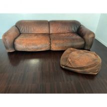 Canapé 2 places avec pouf Piumotto en cuir par Arrigo Arrigoni, Busnelli