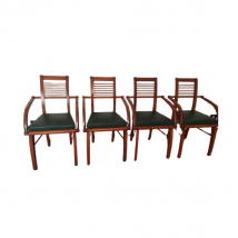 Set de 4 chaises vintage en bois de noyer et cuir par Massimo Scolari, Giorgetti