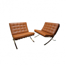 Paire de fauteuils Barcelona en cuir cognac, MDF Italia