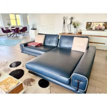 Canapé d'angle en cuir bleu, Turri