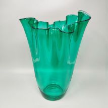 Vase Fazzoletto en verre de Murano vert de Michielotto (années 70),  Michielotto