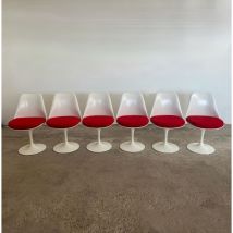 Ensemble de 6 chaises pivotantes Tulip blanches par Eero Saarinen, Knoll