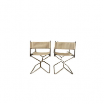 Paire de chaises tubulaires pliantes en cuir (années 70), Lafuma