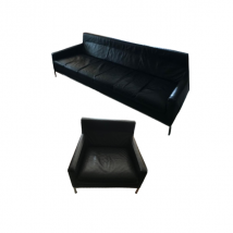 Ensemble canapé 4 places et fauteuil vintage en cuir noir, Zanotta