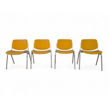 Lot de 4 chaises empilables en similicuir jaune (années 70), Anonima Castelli