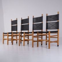 Ensemble de 4 chaises 783 Kentucky en noyer et cuir par Carlo Scarpa, Bernini
