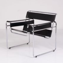 Chaise Wassily B3 en cuir noir de Marcel Breuer, Gavina
