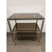 Table roulante vintage en métal et verre des années 70, Allegri Parma