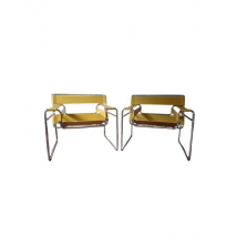 Paire de fauteuils Wassily B3 en cuir jaune de Marcel Breuer, Knoll