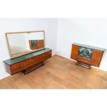Ensemble de buffets mid-century en palissandre, marbre et verre,